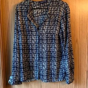 Jones New York career blouse, blue & cream sz 14